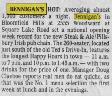 Bennigans - June 1982 Bennigans Was Hot Stuff (newer photo)
